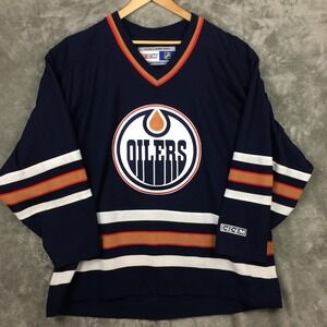 Vintage Edmonton Oilers Hockey Jersey XL Navy Oilman CCM NHL 2000s Y2K